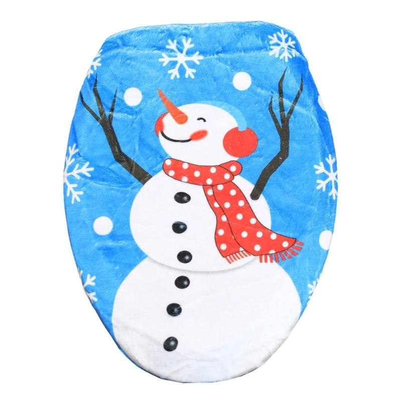 

Holiday Snowfigure Plan Toilet Lid Cover Comfortable Polyester Substance Quick Arrange Machine Washable Bathroom Addition 1