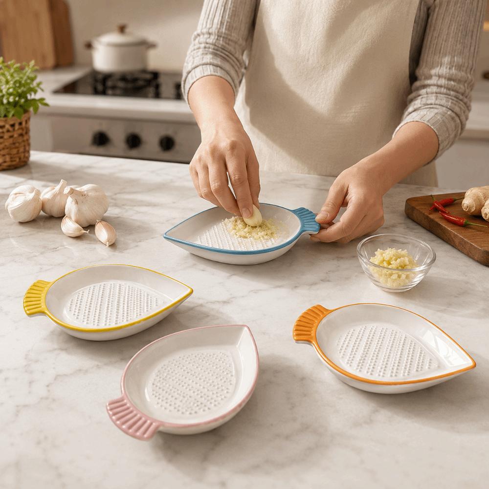 Leaf Shape Hand Garlic Ginger Masher Ceramic Seasoning Dipping Dish Food Grinder  Fruit Puree