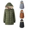 2026 Herbst Winter Damen Wellenmuster Kapuzenmantel Mittellang, Mit Kunstlammfell gefütterte lockere Thermojacke, Warmer Parka aus Plüschfleece für kaltes Wetter