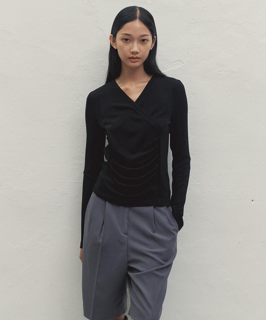 MAKE A TOAST Drape Shirring Top Black Mbdfto006Bk
