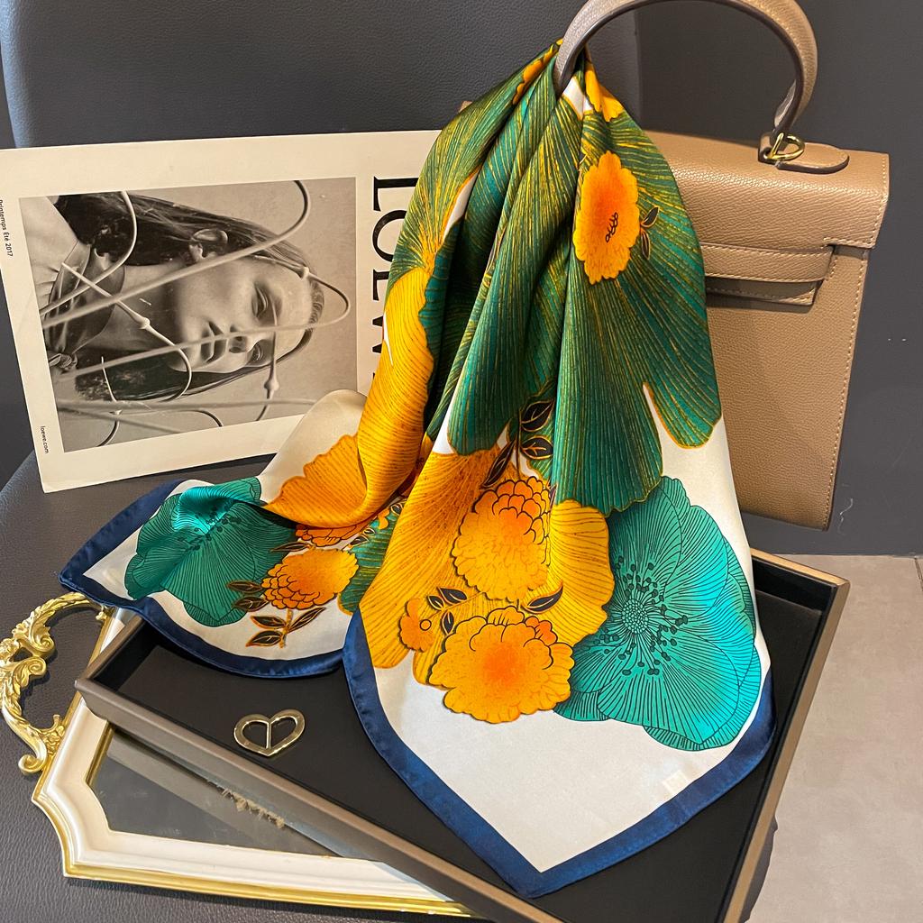 New Luxury Design 70*70cm Horse Print Silk Square Scarf Women Soft Satin Hairband Neckerchief Office Hijab Headband