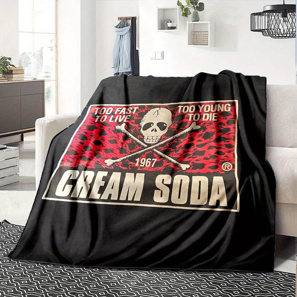 

Personalized Cream Soda Blanket Name Skull Art Soft Fleece Throw Biker Gift Home Decor Rebel Theme 75x100cm