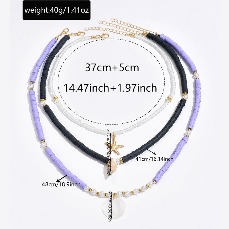 Soft Pottery Pearl Necklace Bohemian Purple Beaded Accessories Ocean Wind Starfish Stacked Neck Women