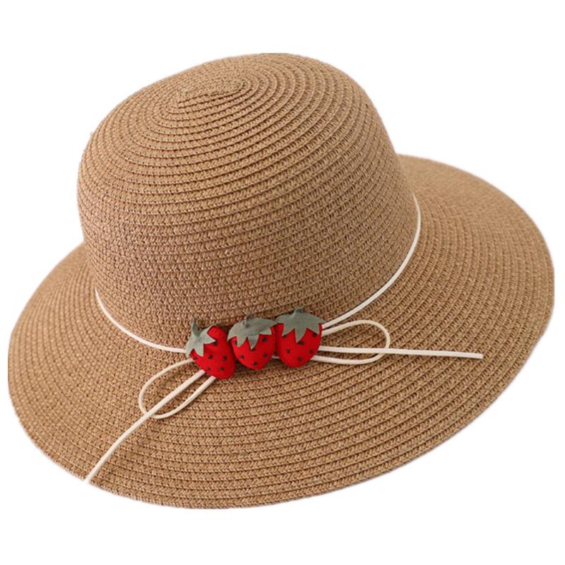 Parent-Child Summer Sun Protection Women Big Brim Straw Hat Girls Cute Beach Sun Cap Strawberry Pot Fisherman Hats