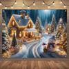 Charming December Snow Scenery with Snowmen and Gingerbread House Design Suitable for Winter Celebrations and New Year Parties