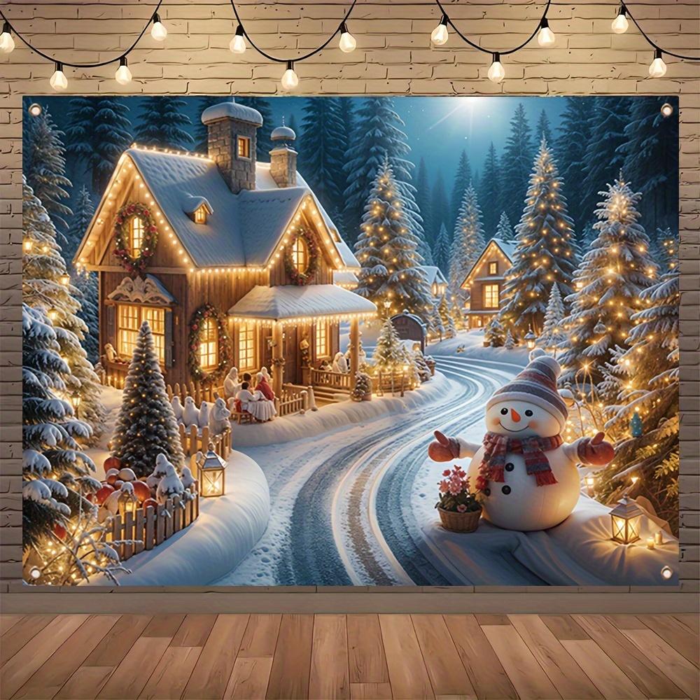 Charming December Snow Scenery with Snowmen and Gingerbread House Design Suitable for Winter Celebrations and New Year Parties