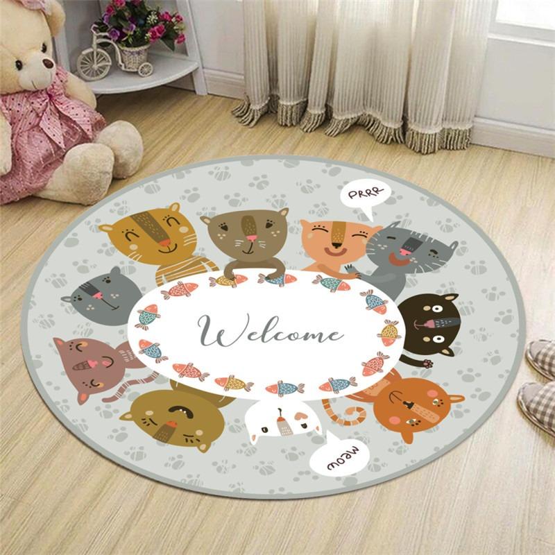 Nordic Kids Room Carpet Round Fox Rabbit Bear Play Mats for Crawling Picnic Anti-Slip Outdoor Floor Decoration Gift for Boys