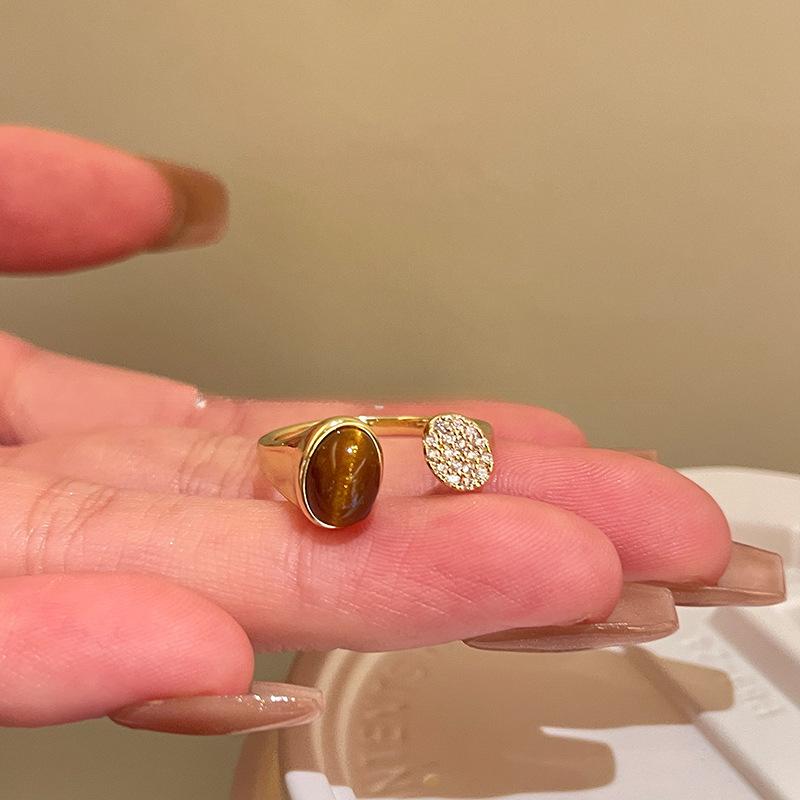 Maillard Vintage Geometric Flower Tiger's Eye Open Ring Simple Index Finger Ring Jewelry