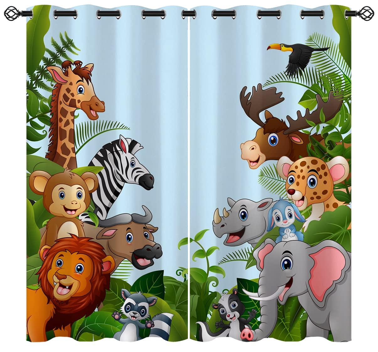 

Милые шторы с жирафами, плотные шторы для девочек и детей, шторы на окна с изображением животных из мультфильмов, гостиная, цветочные оконные украшения, дикая природа W55 X H120cm X 2&Grommet Top