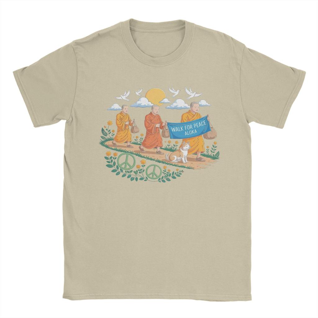 Walk for Peace Aloka Buddhistische Mönche T-Shirts Unisex Damen Baumwolle Cooles T-Shirt Tees Kurzarm Kleidung Geburtstagsgeschenk