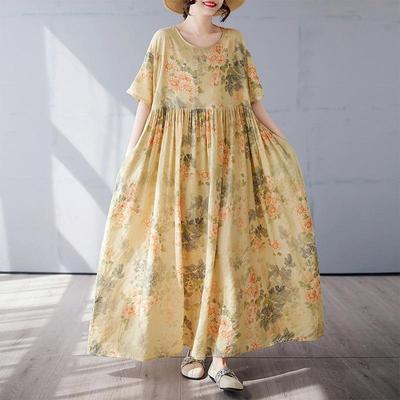 Maneca scurta Marime mare Bumbac vintage floral nou in rochii pentru femei rochie lejera lunga de vara