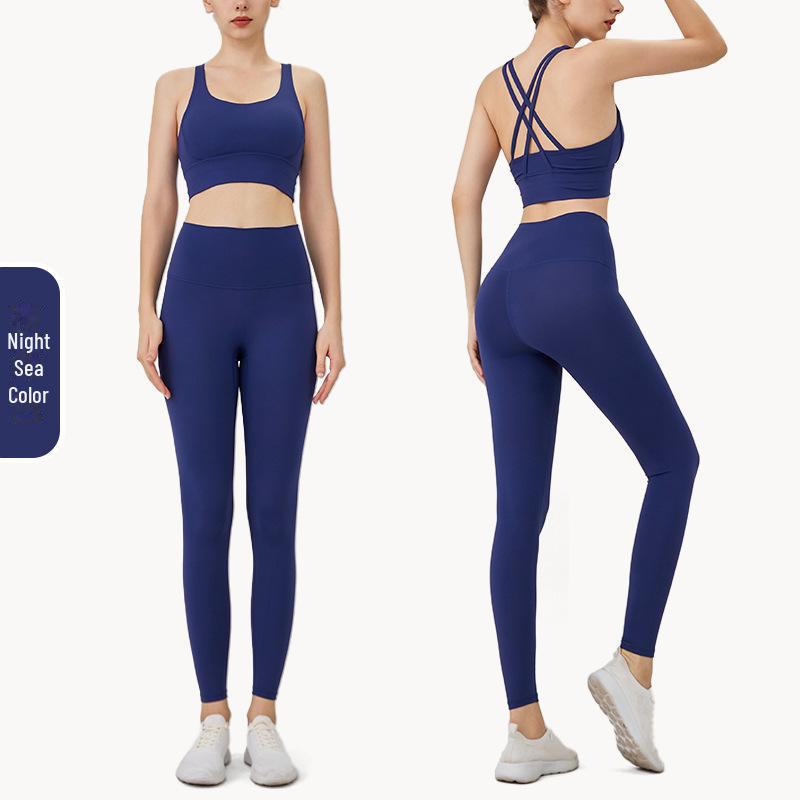 "Letní jógová souprava s kříženými zády": Kalhoty a top s vysokým pasem a zvedajícím hýždě