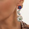 New Trendy Elegant Geometry Oil Dripping Pendant Earrings for Women Exquisite Flower Moon Drop Earrings Party Jewelry Gifts