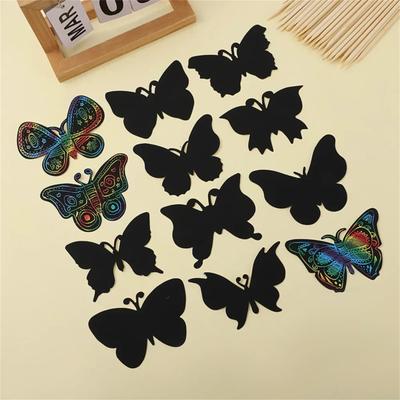 12 Pcs Butterfly Bookmarks Scratch Drawing Paper Kids Painting Book Creative Stickers Educational Toys Gift