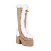 Nuevas botas de nieve de invierno para mujer, plataforma con cuña y tacón alto, zapatos de piel sintética para mujer, botas de media pantorrilla cálidas y antideslizantes de felpa, zapatos góticos