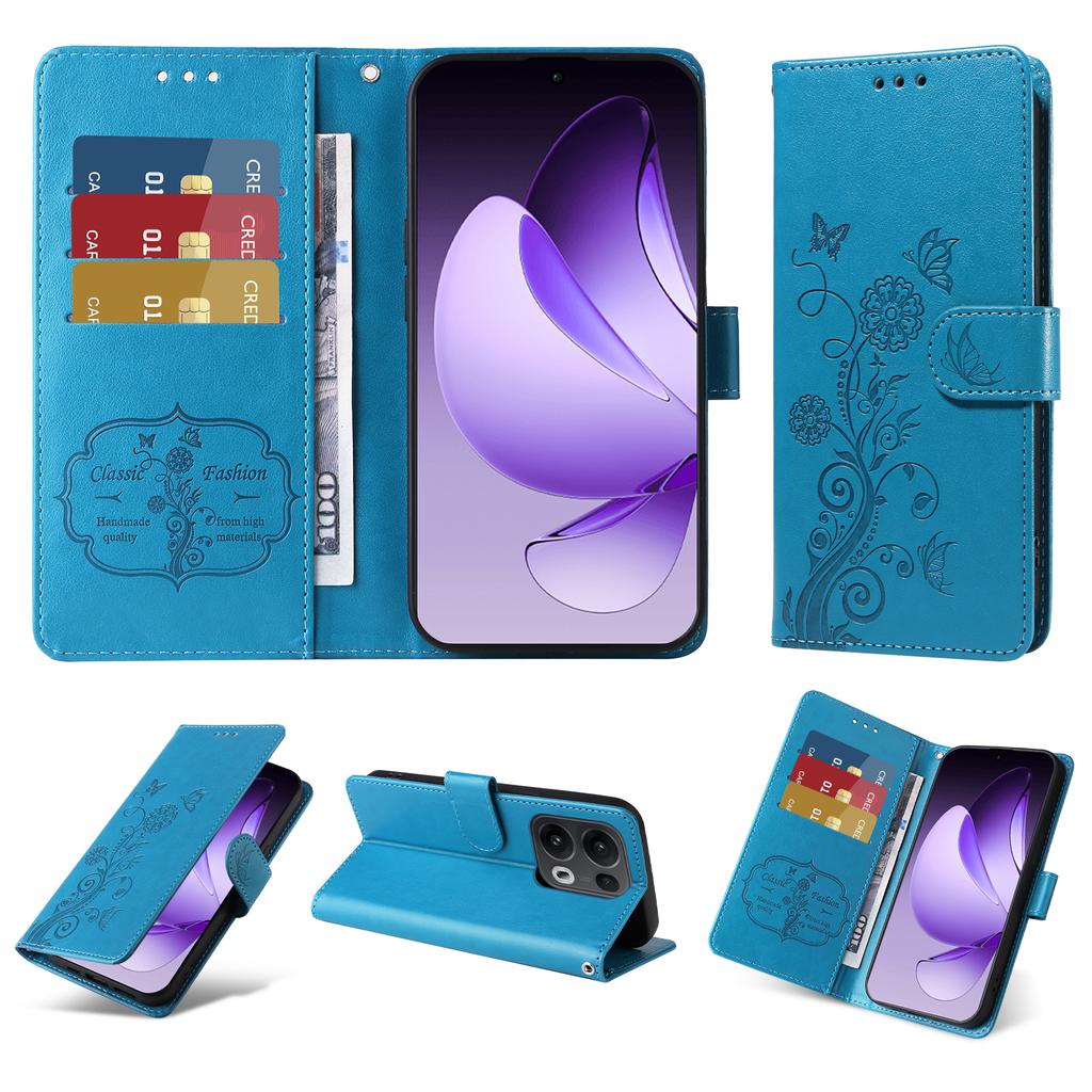 For Oppo Reno13 Pro 5G/Oppo Reno14 Pro 5G (China)/Oppo Reno14 Pro 5G (Global) Leather Case Butterfly Floral Imprint Wallet Stand Cover