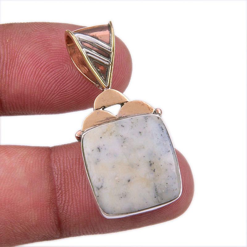 

Natural Dendrite Opal 925 Solid Sterling Silver Gift TwoTone Pendant 1.50 i4P73