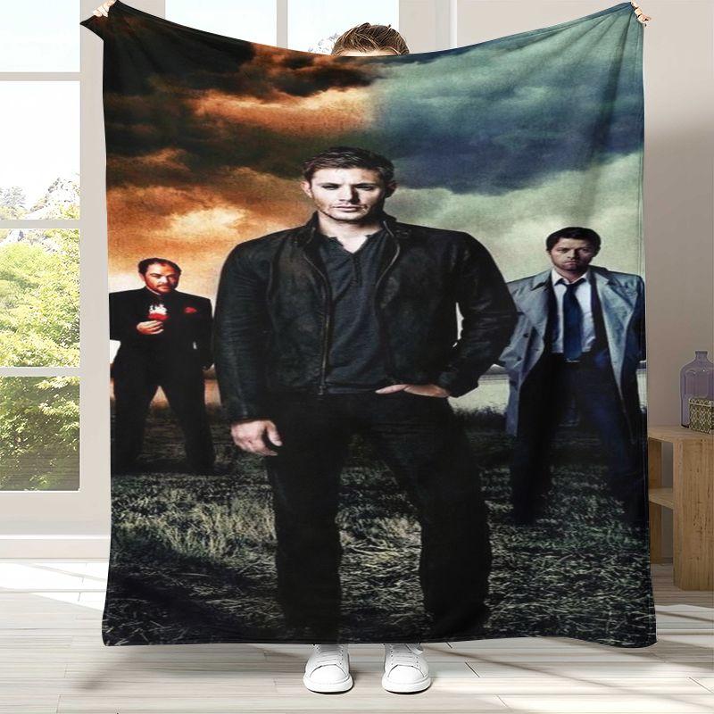 SPN Supernatural Dean Sam TV Flannel Blanket,Ultra Soft Warm Plush Throw for Home Bedroom Bed Sofa Cover Office Camping Picnic