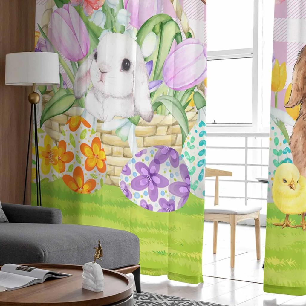 Velikonoční zajíček Květiny Vejce Kostkované Tylové závěsy Do obývacího pokoje Průsvitný závěs Do ložnice Kuchyňské žaluzie Voálové závěsy