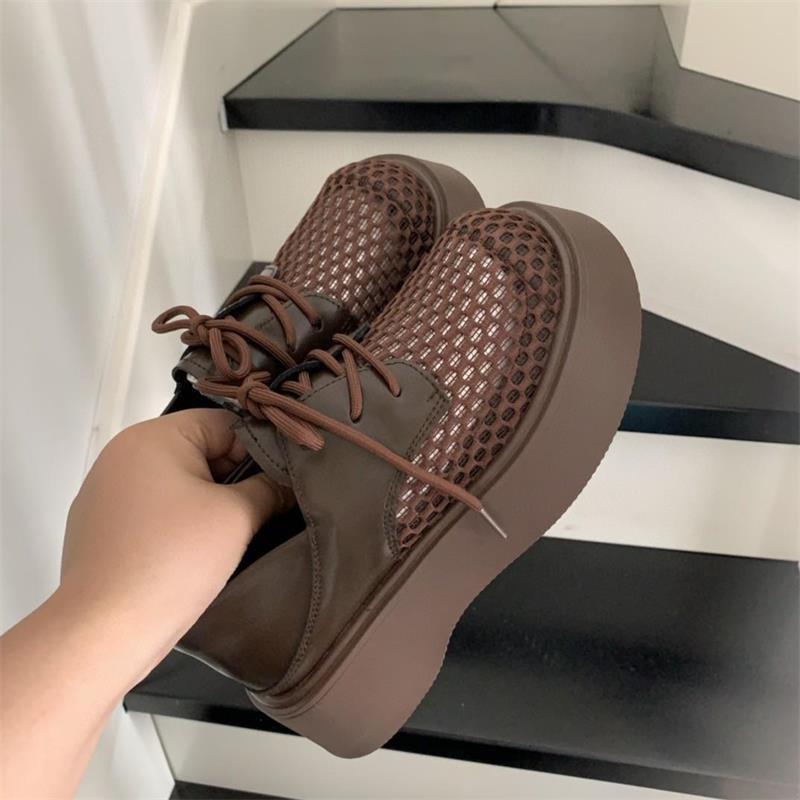 British style platform loafers women's 2025 spring and autumn new mesh breathable small leather shoes, two single shoes on one foot