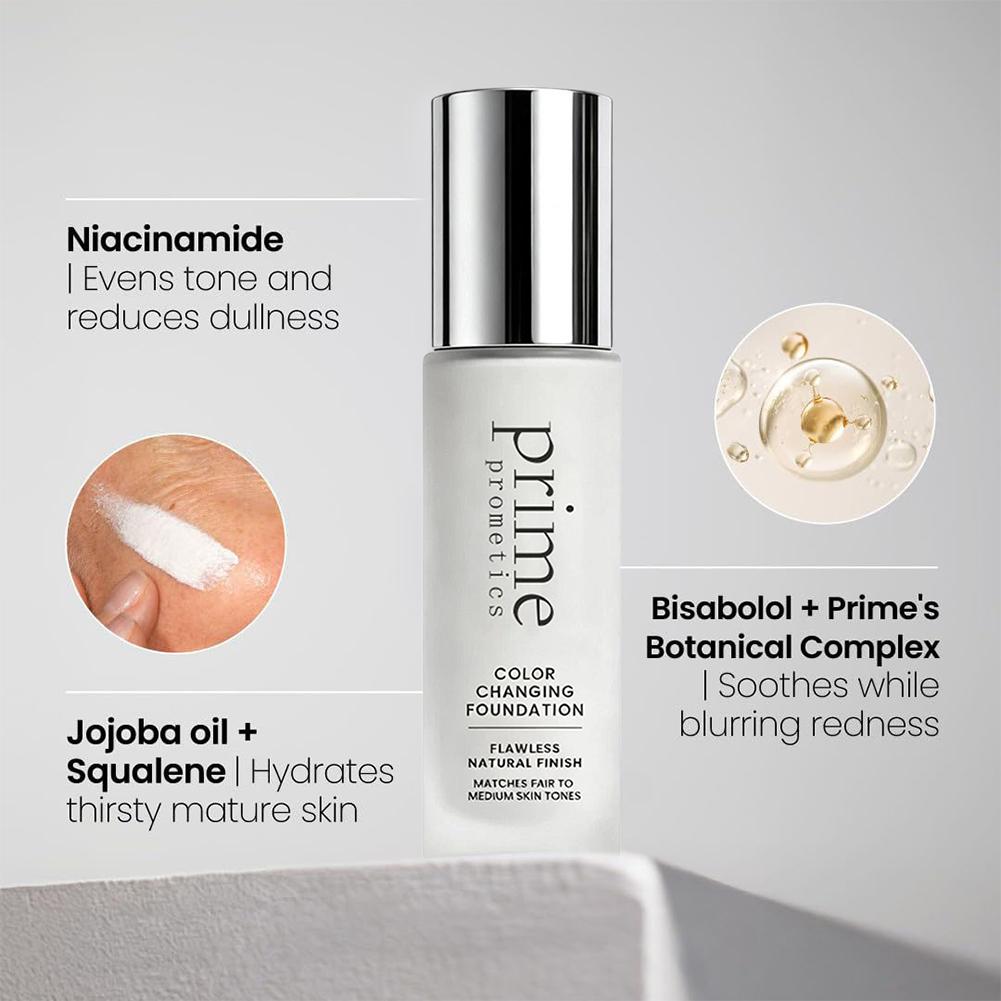 Prime Prometics podkladová báze měnící barvu 30 ml Tónovací tekutý make-up Bezchybný přirozený vzhled Voděodolný krémová báze na obličej