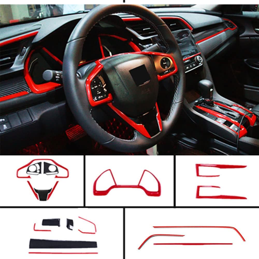 Horry ABS Carbon Fiber Print Steering Wheel Cover Instrument Panel Decorative Air Outlet Center Console Moulding Trim Full Set of Interiors