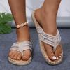 Flip Over Flat Bottomed Clip On Foot Plus Size Hemp Rope Flip Flops for Women, Comfortable Flat Bottomed Canvas Slippers for Women