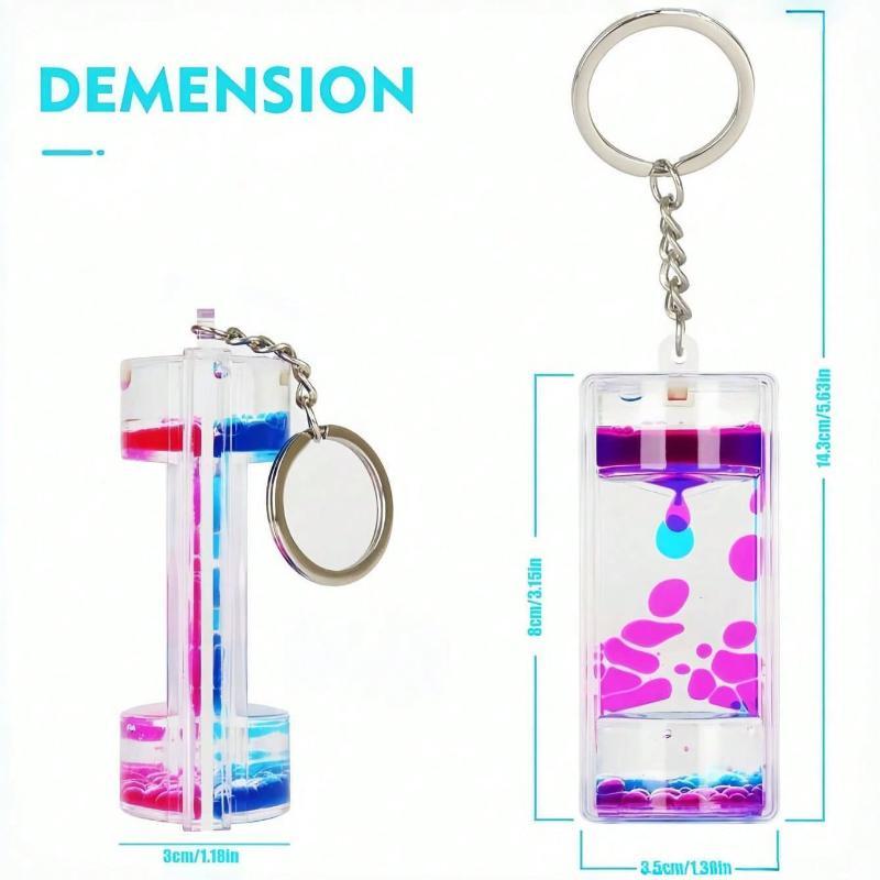 Liquid Timer Keychain Rectangle Double Color Floating Oil Drop Key Ring Stress Relief Toy For Kids Bag Car Key Decoration