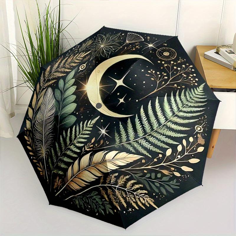 

1pc Moon & Plants Automatic Open/CloseUmbrella-CuteUmbrella with Cute Design, Portable 3-Fold Compact Umbrella for Men & Women, Valentine s