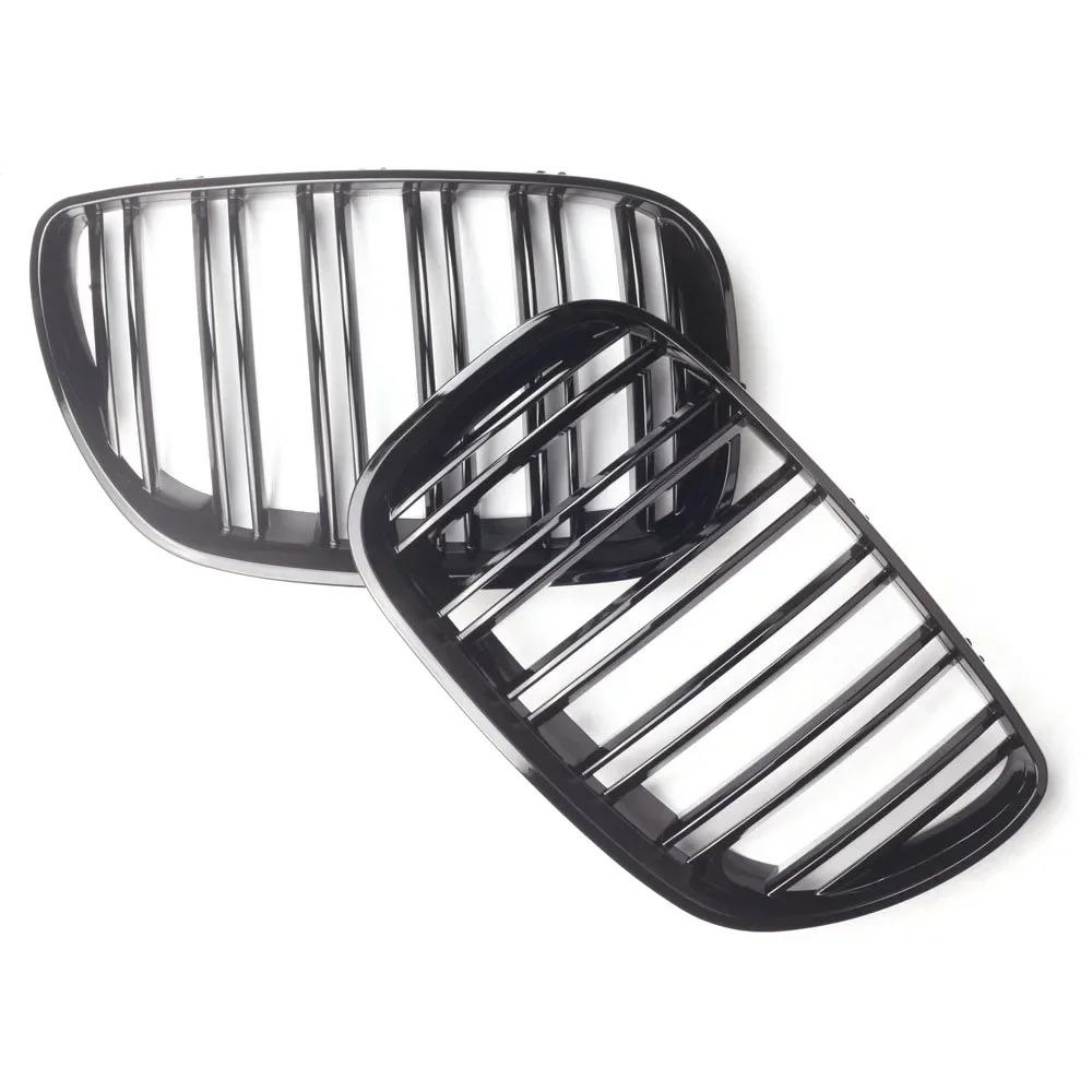 Gloss Black Double Line Style Racing Front Upper Grilles For BMW SUV X5 E53 2004 2005 2006 Sport 4D LCI Grill Racing Accessories