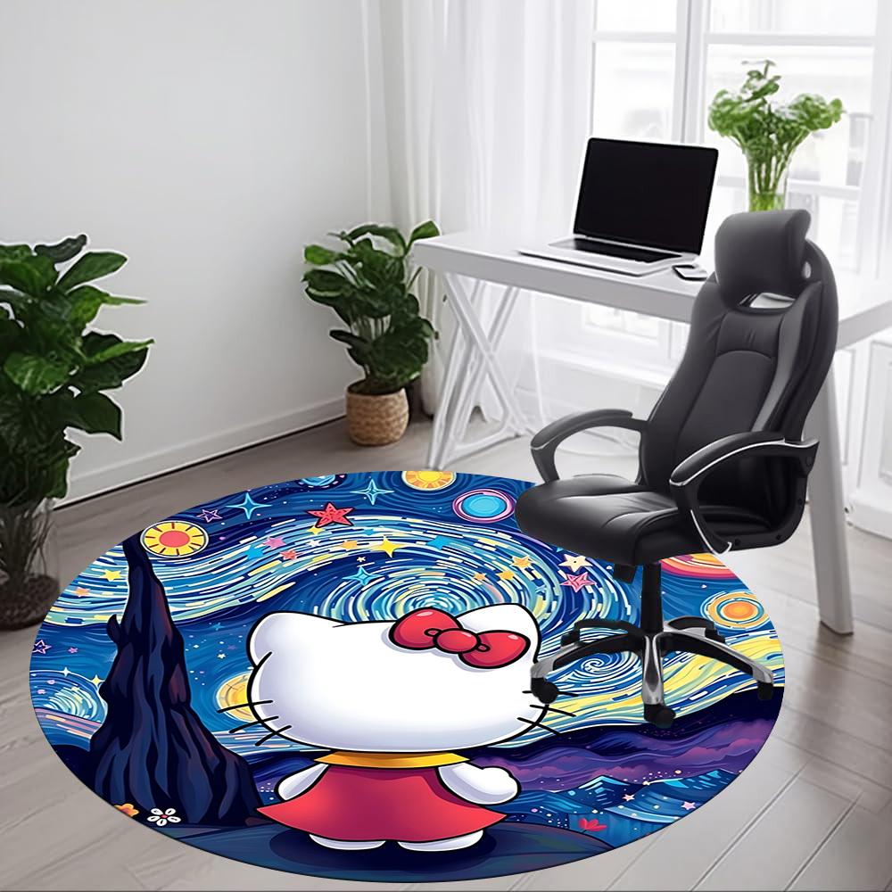 1pc Hello Kitty Chair Carpet for Office, Indoor Non Slip Washable Polyester Fiber Carpet, Mat For Office, Machine Washable