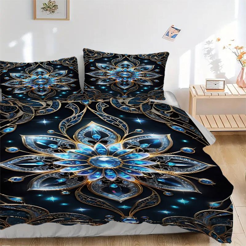 3pcs Gilded Lotus Duvet Cover Set, Cover For Bedroom Guest Room (1 Duvet Cover + 2 Pillowcase, Without Quilt),  Yy250922215