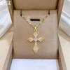 Titanium Steel, Full Diamond Cross Light Luxury Temperament Gorgeous Full Diamond Necklace Female Versatile Collarbone Chain Titanium Steel