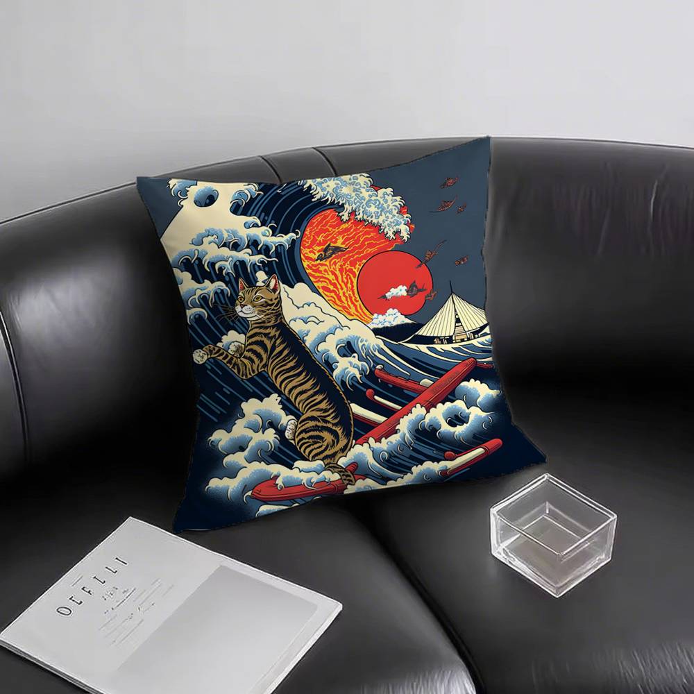 1pc The Great Wave Of Kanagawa Hokusai Pillow Case Square Bedroom Sofa Leisure Comfort Cushion Car Living Room Home Decoration