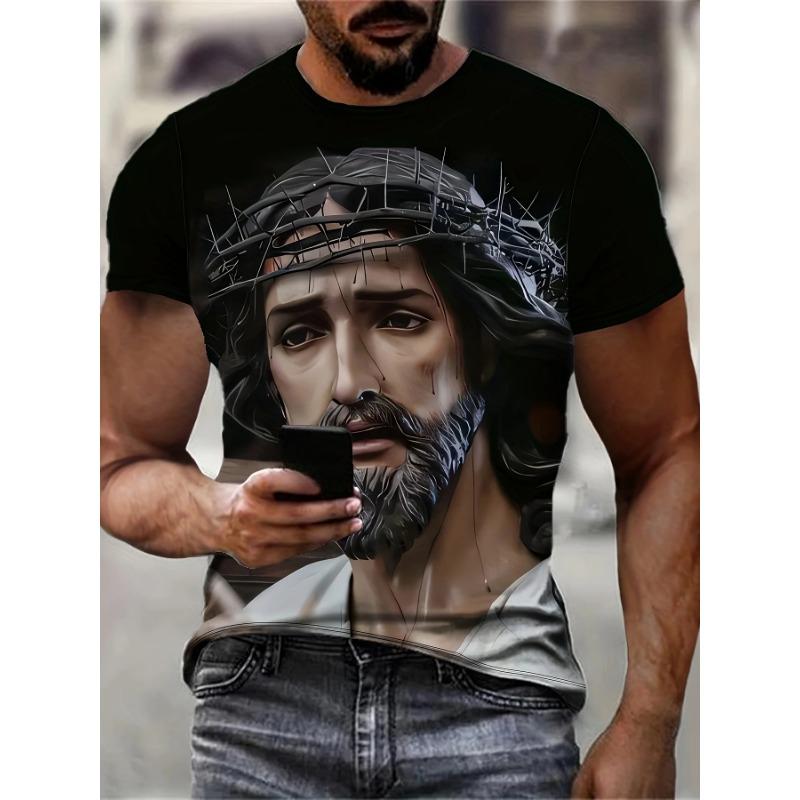 Vintage Jesus Graphic T Shirts Fashion T-Shirt Casual Short Sleeve Tops Christ Jesus T Shirt Man Crew Neck Pullover Men T-Shirt