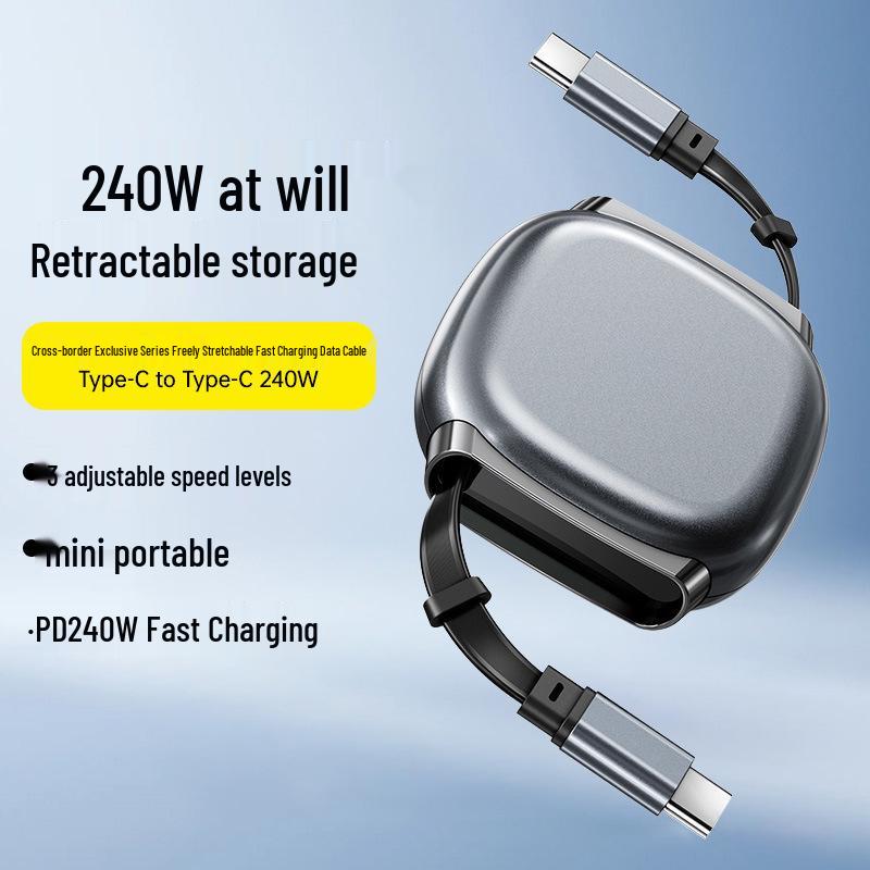 240W Dual Type-C Retractable Fast Charging Cable for Phones, Tablets, Laptops, and Cars