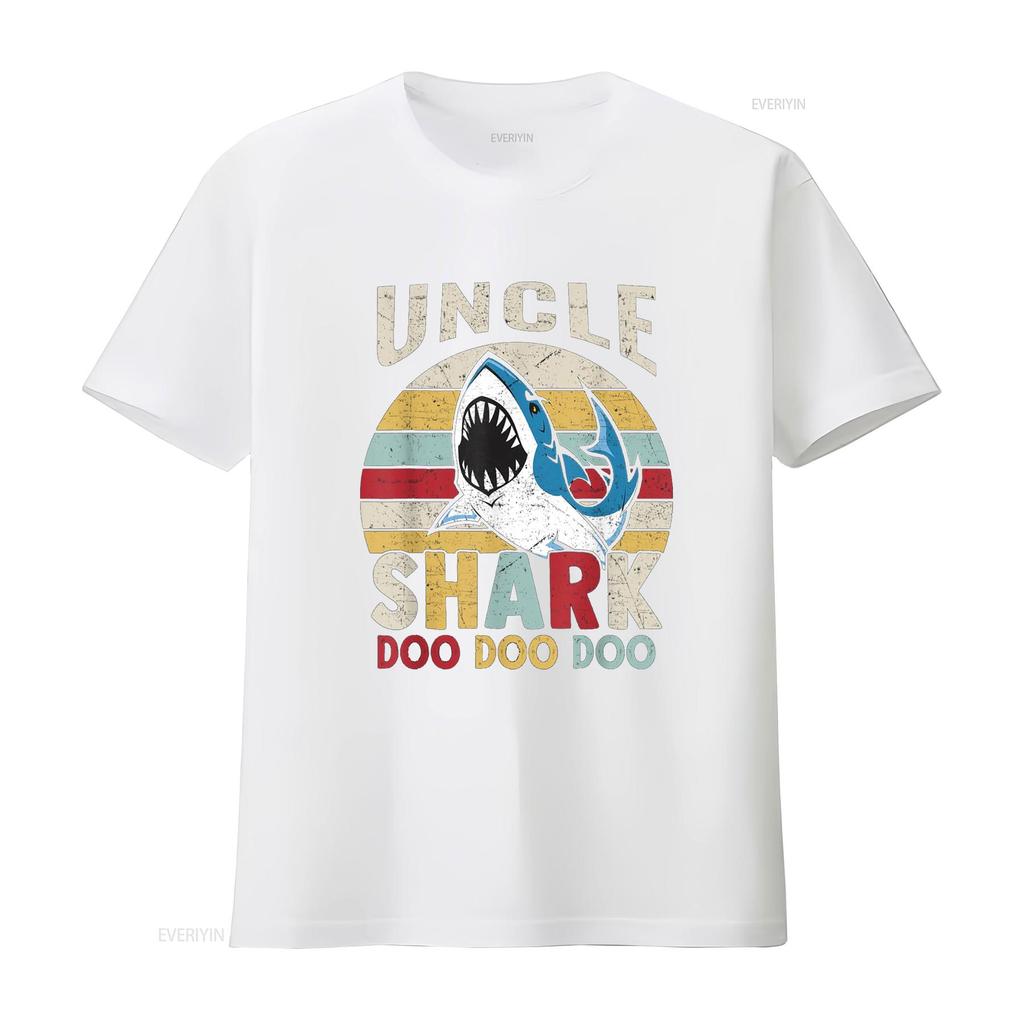 Fathers Day Funny Uncle Shark Relative Men T Shirt vintage Washed graphic designer clothes streetwear homme Stylish Unisex