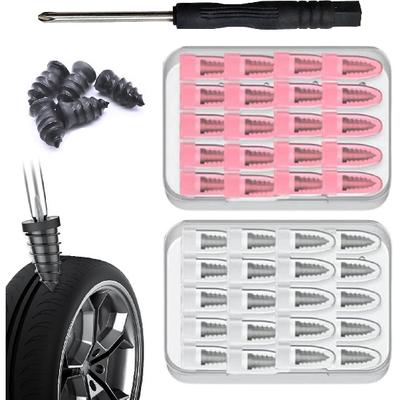 20/40/80 PCS Tire Repair Rubber Nails Kit with 2 Sizes, Tire Repair Screw In Rubber Plug, Fast Self-Service Tire Repair Tools, Screw In Tire Repair