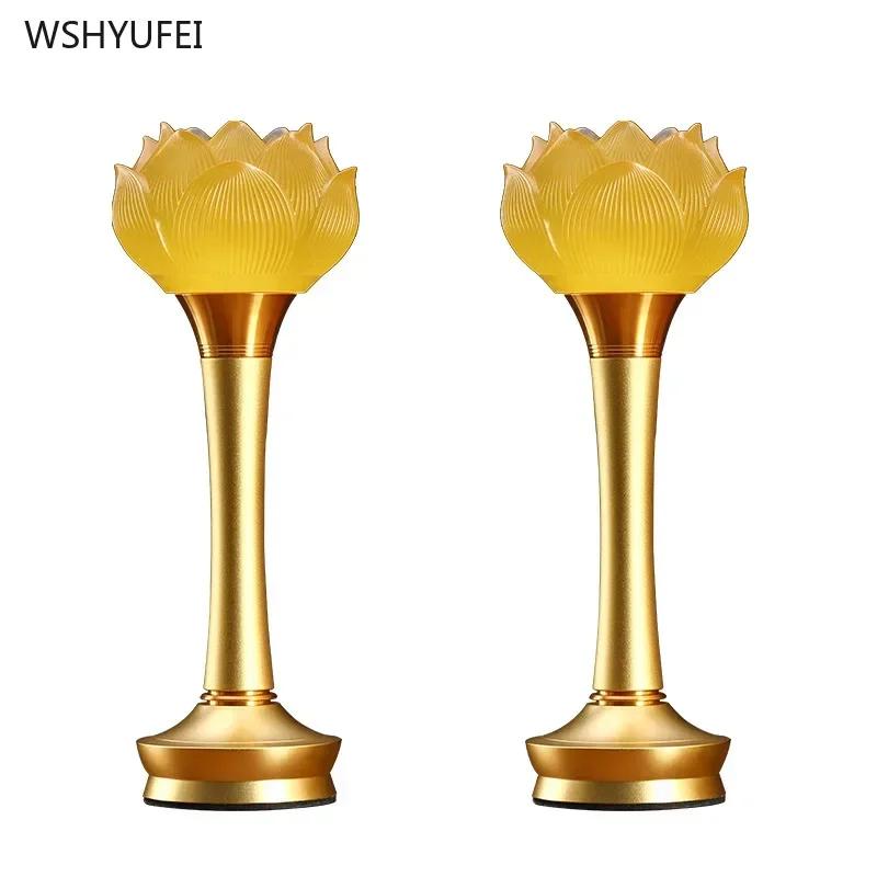 Glass Lotus Simulated Candlestick Buddhist Temple Supplies Household Sacrifice Pray for Auspiciousness Sacrifice Pray
