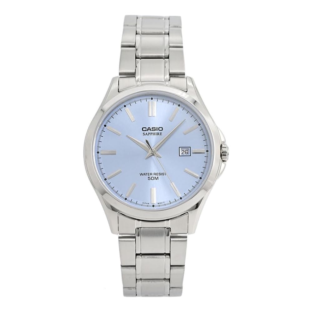 Casio MTS-115D-2A2 Analog Quartz Watch Silver Light Blue Stainless Steel Band