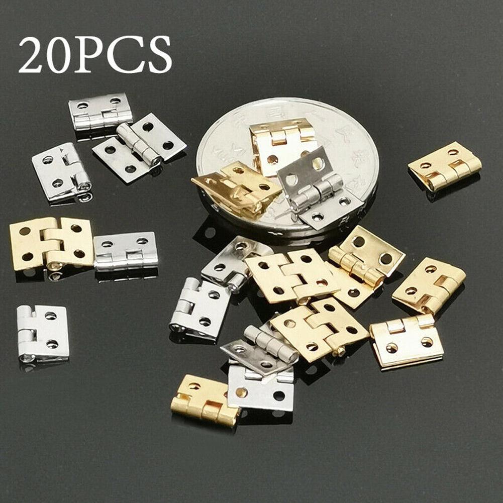 Set of 20 Mini Hinges + Screws Brass Plated for Dollhouse Furniture Perfect for Repairing Jewelry Boxes and Model Making
