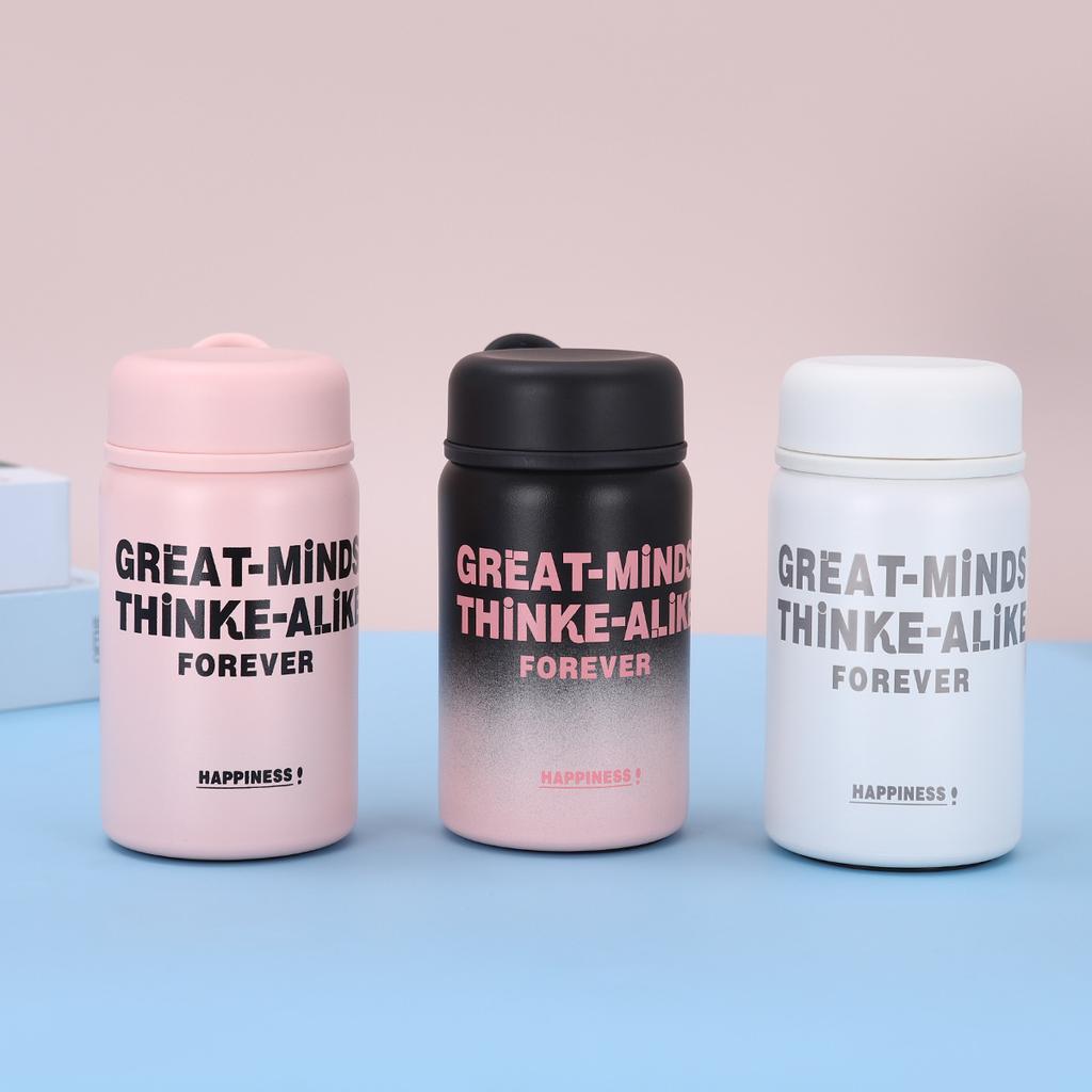 Small Round Cover Thermos Flask Cup Simple Letter Design Cute Handy Mini Pocket Cup Student Children Water Cup