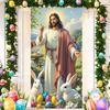 Happy Easter Cute Bunny Door Cover Backdrop Spring Garden Floral Easter Egg Background Easter Party Decoration Photo Shoot Props