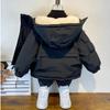 Winter Daunenjacke aus Baumwolle für Jungen, schwarzer Kapuzenmantel, Kinderoberbekleidung, Kleidung für Teenager, Parka, gepolsterter Schneeanzug