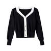 La Chapelle Women's V-Neck Colorblock Knit Cardigan