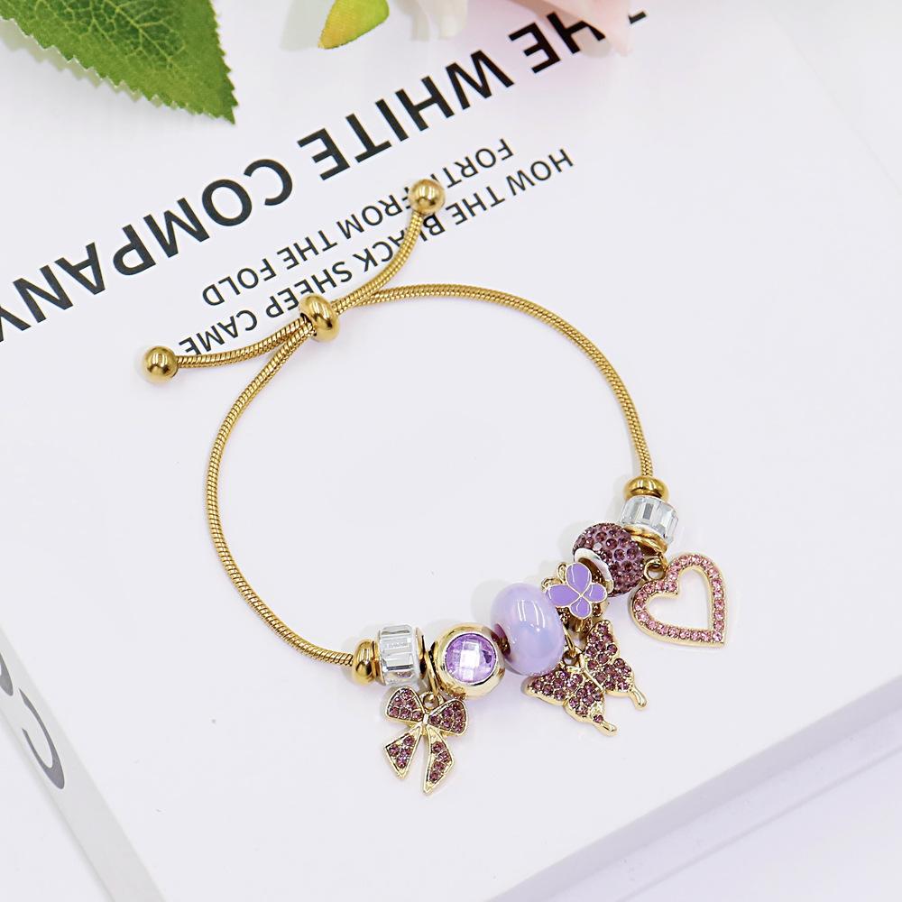 

Sweet Style Diamond Butterfly Pendant Adjustable Sliding Chain Bracelet Bangle Jewelry