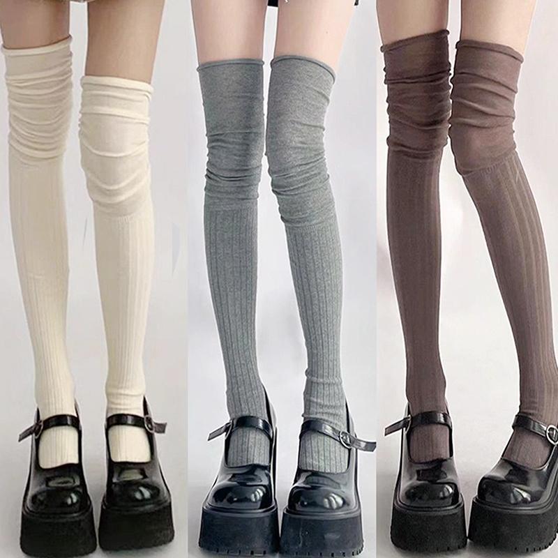 Solid Color Thigh High Stockings Women Trendy Casual Over The Knee Female Long Socks Thermal Warm Cotton Tall Tube Leggings