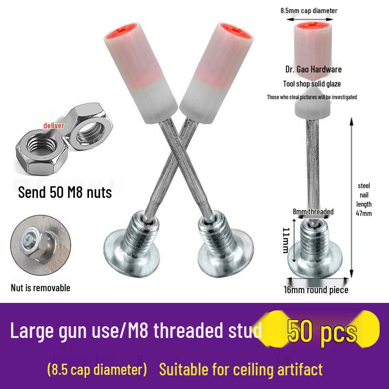 M8 Threaded Powder-Actuated Nail Gun with Removable Screw for Ceiling Lights