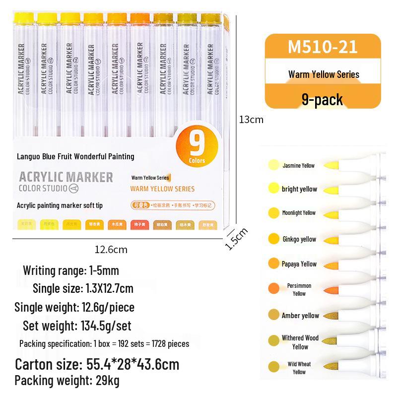 Blue Fruit M510 Soft Head Acrylic Marker Pen Set - 9 Colors for Art, Painting, and Graffiti