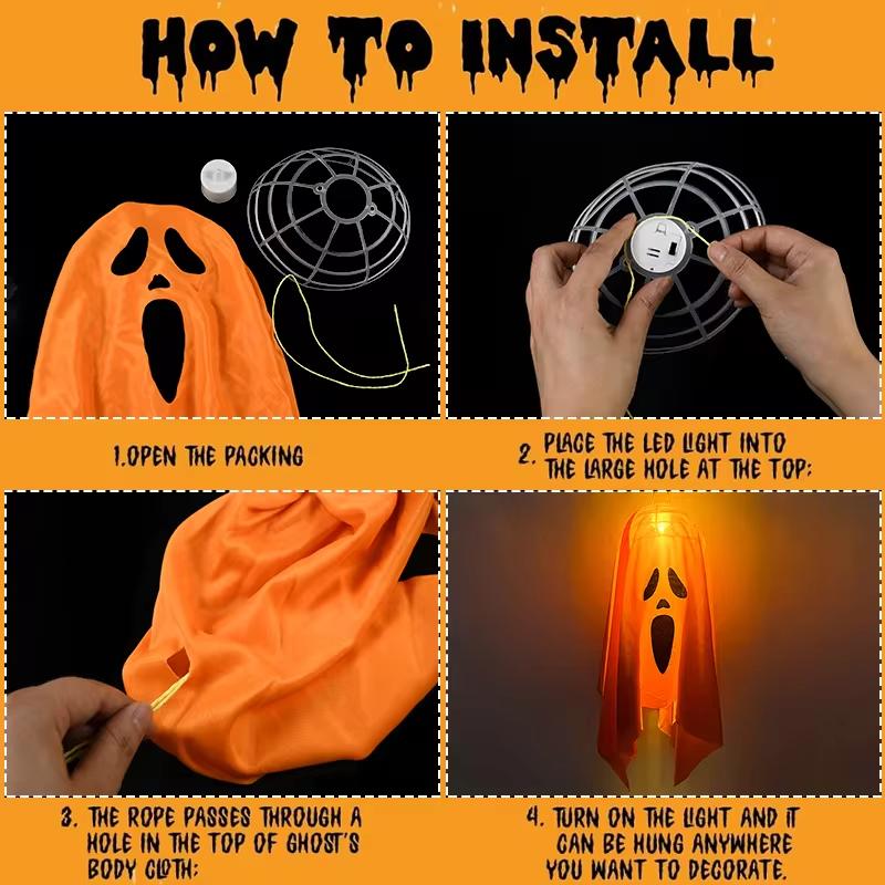 Halloween Ghost LED Light Hanging Ghost Home Decoration Outdoor Ghost House Bar Hanging Light Horror Prop Party Decoration